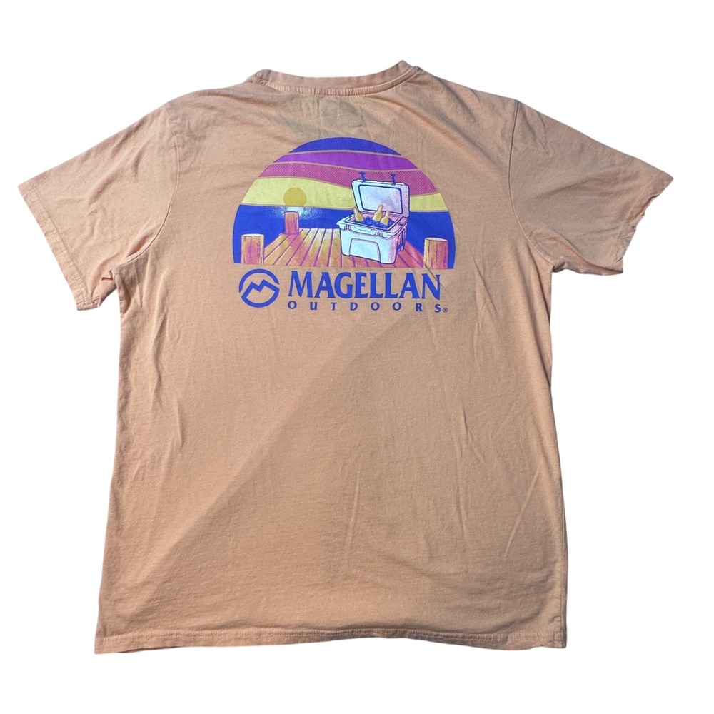Magellan Outdoors T-Shirt Mens XL Peach Cooler Dock Graphic Short Sleeve Cotton